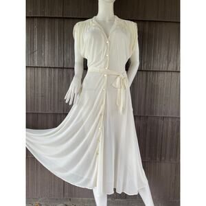 🔥Vintage TD4 Sheer Chiffon Batwing Sleeve Belt Flare Romantic Midi Dress Size 3